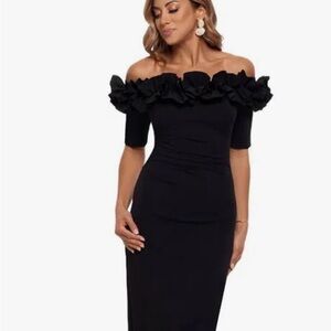 Xscape, knee length, black, semiformal dress.